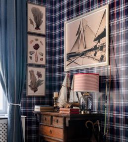 Seaport Plaid Room Wallpaper - Blue