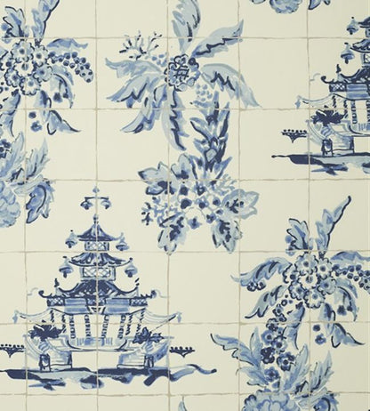 Pagoda And Palms Wallpaper - Blue 