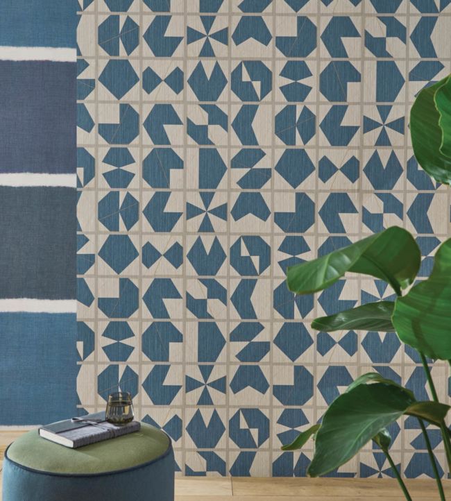 Kutani Vinyl Room Wallpaper - Blue