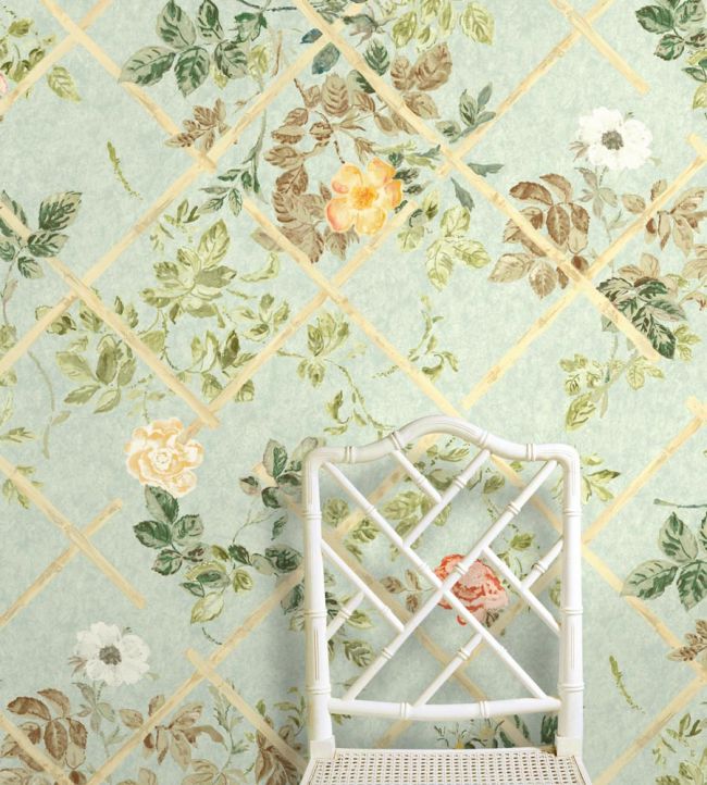 Rose Trellis Room Wallpaper - Teal